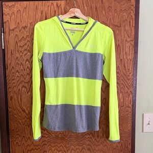 Nike Women's Fluorescent Yellow and Gray Hoodie